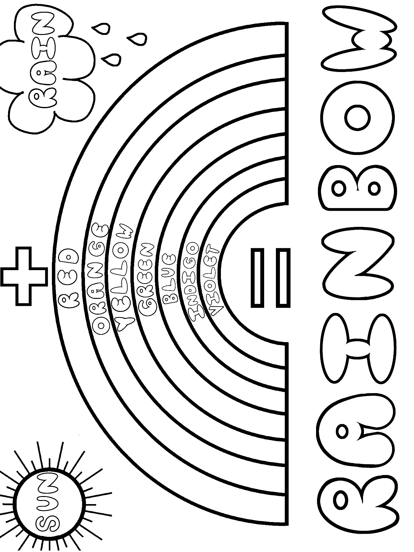 Sun + Rain = Rainbow Printable Coloring Page